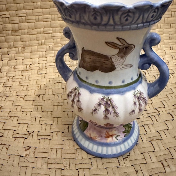 danna cullen  designs Other - Bunny Blue and White Ceramic Art Piece Urn / Vase Dana Design Meadow